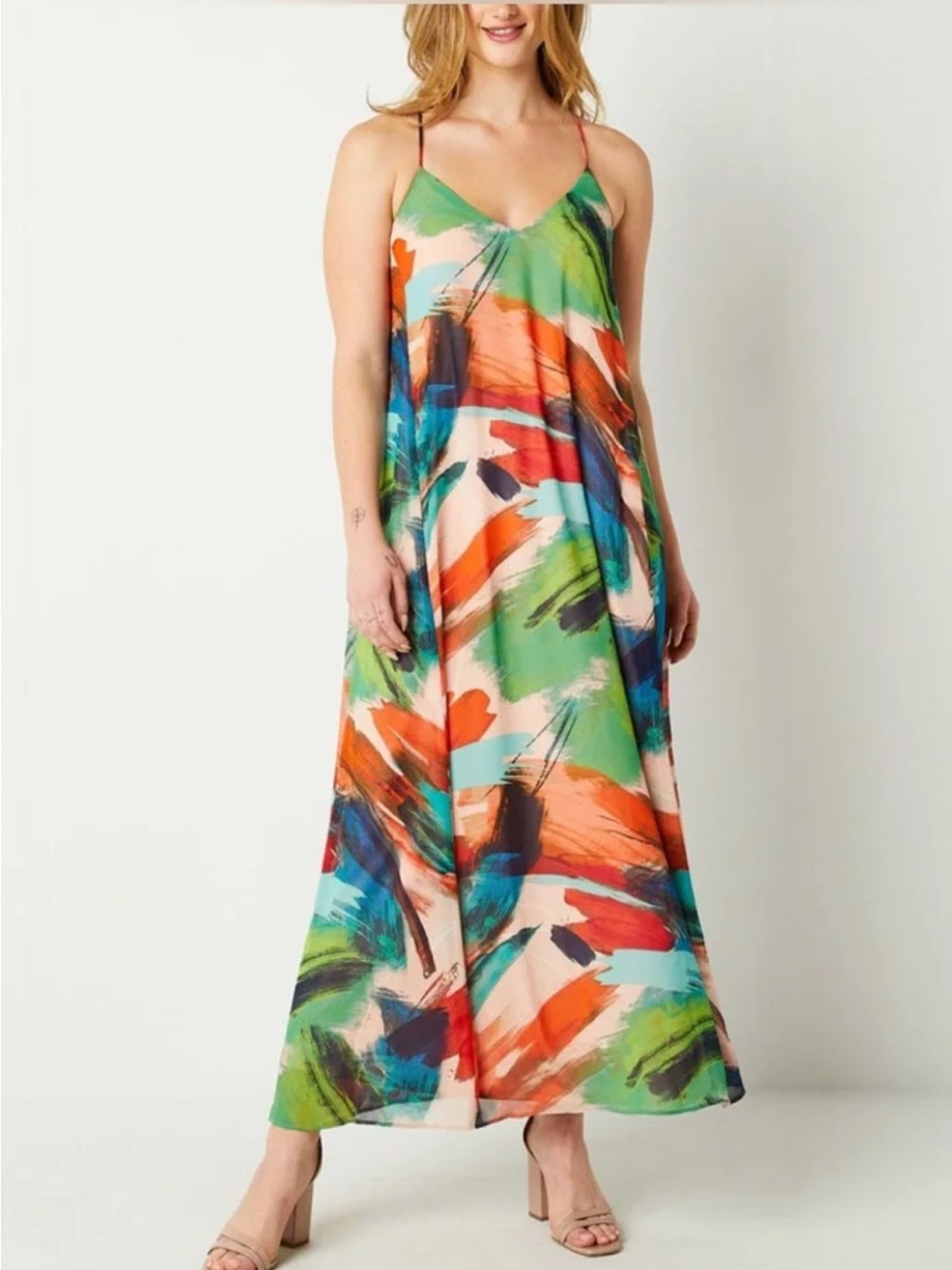 Be by Chetra B Multicolor Abstract Maxi Dress - Size M